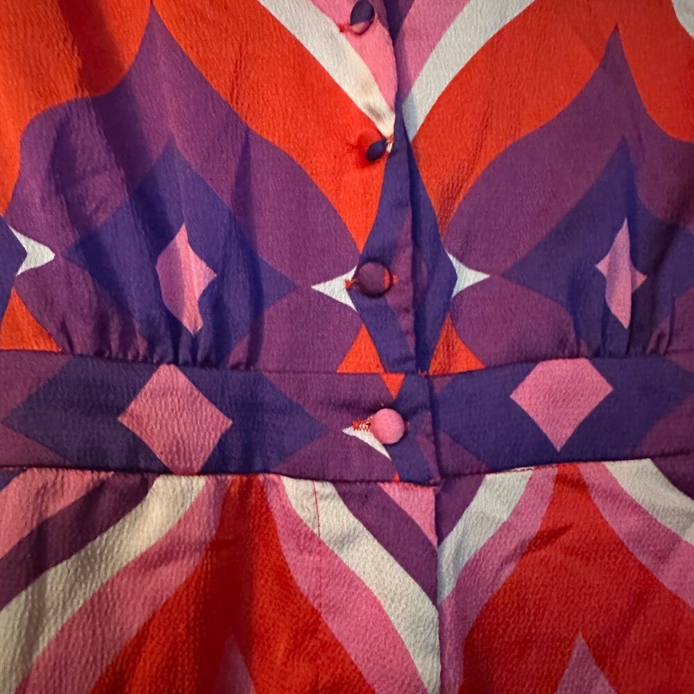 Alexis Geometric Print Romper Pink Red Purple XS Long Sleeve NWOT - Picture 5 of 8